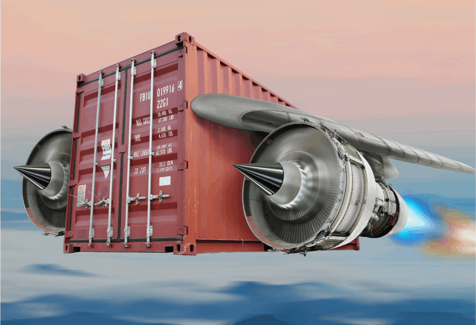 Container with jet engines